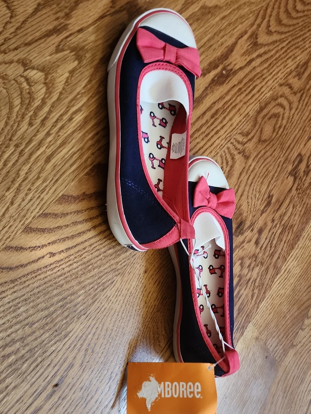 NWT Gymboree Ciao Puppy Navy Blue & Pink Bow Canvas Slip On Sneakers Size 13
